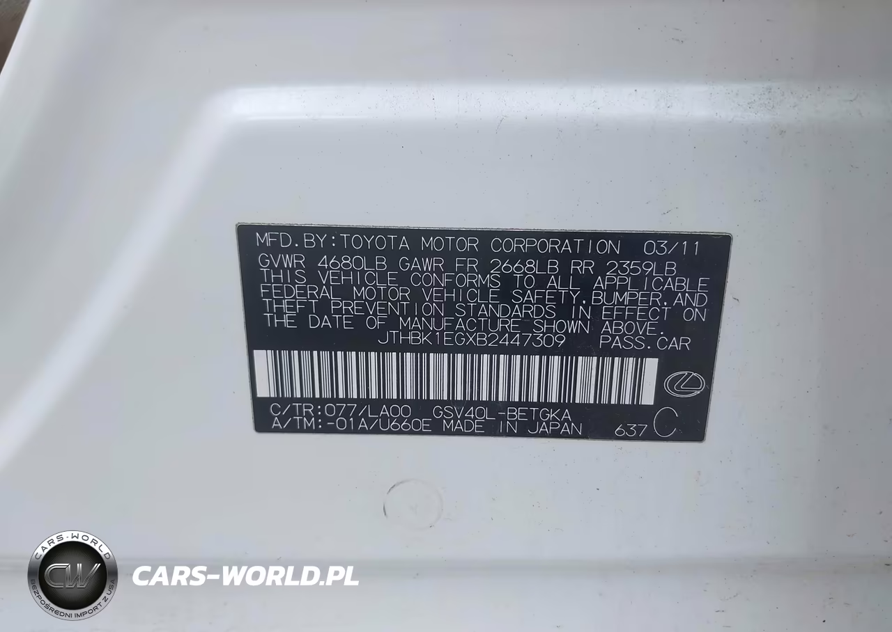 2011 Lexus Es 350 VIN:JTHBK1EGXB2447309 - 9