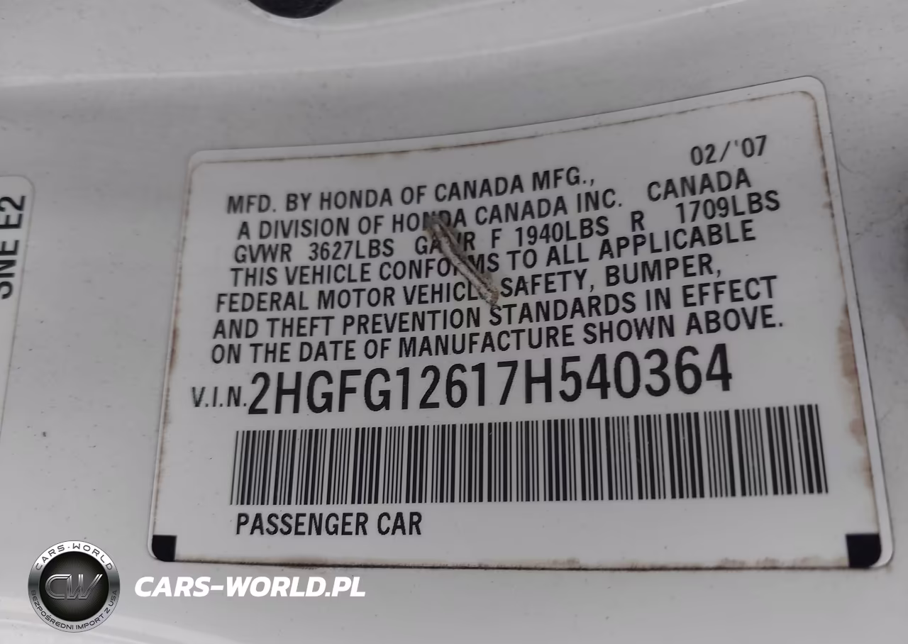 2007 Honda Civic Lx VIN:2HGFG12617H540364 - 9
