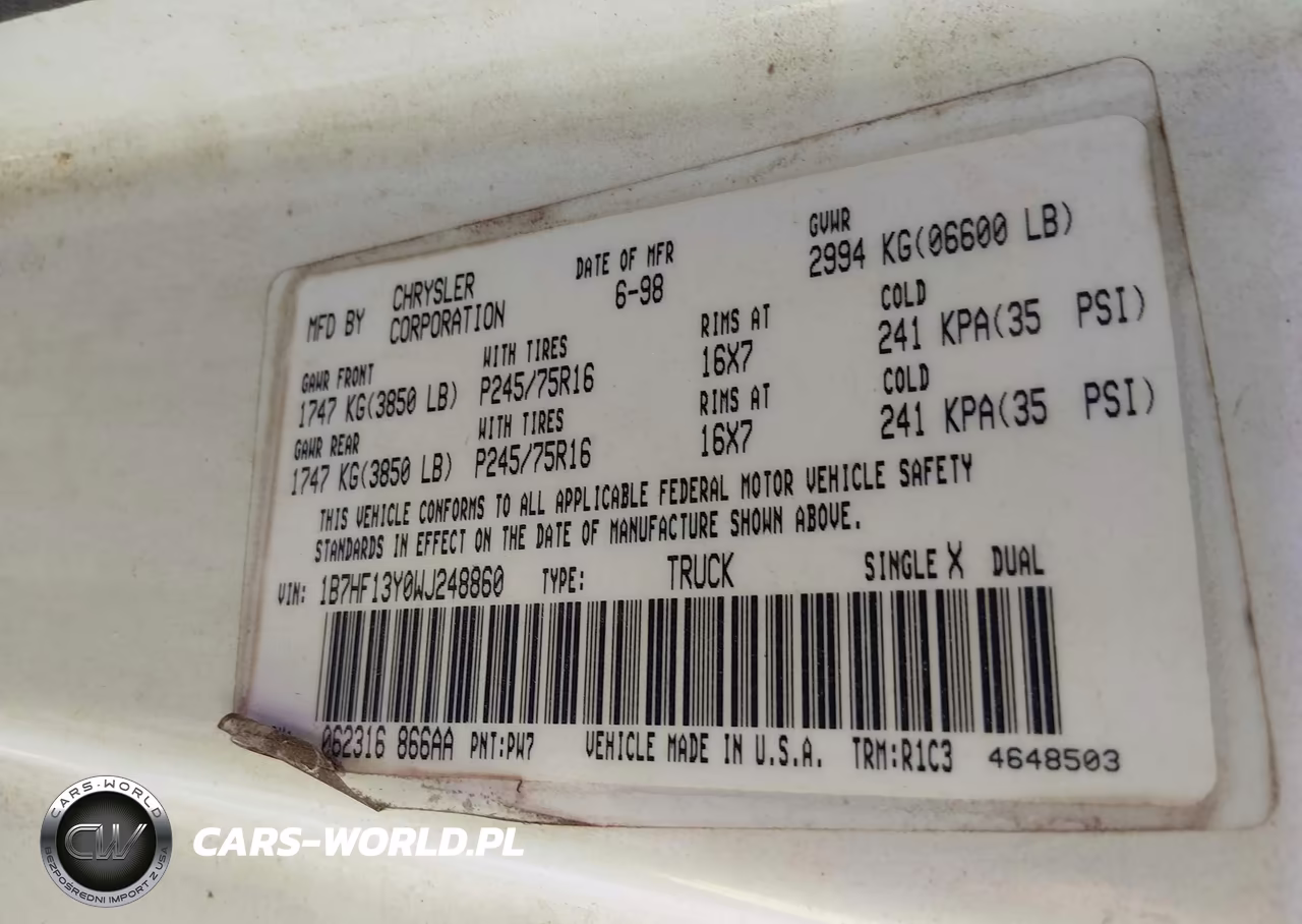 1998 Dodge Ram 1500 St VIN:1B7HF13Y0WJ248860 - 9