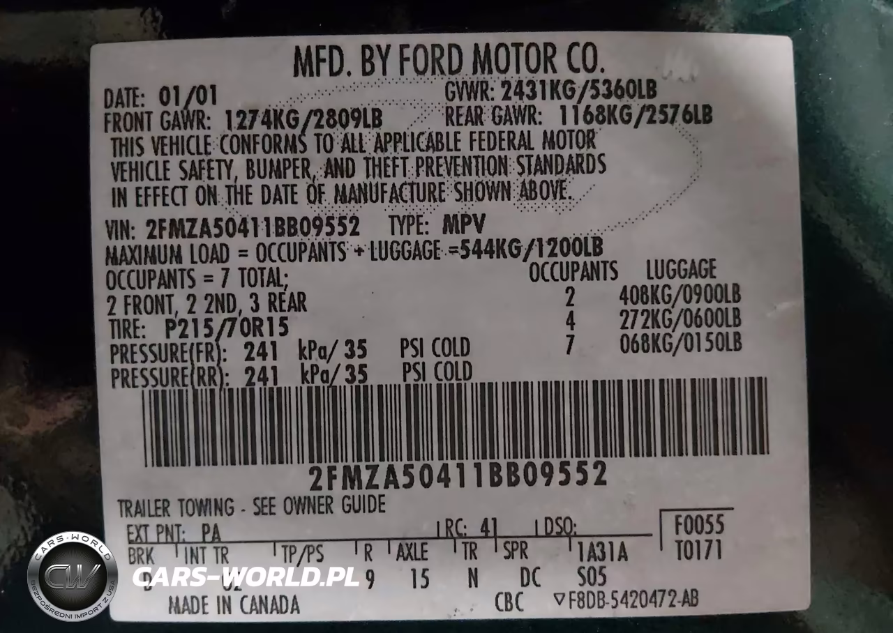 2001 Ford Windstar Lx VIN:2FMZA50411BB09552 - 9
