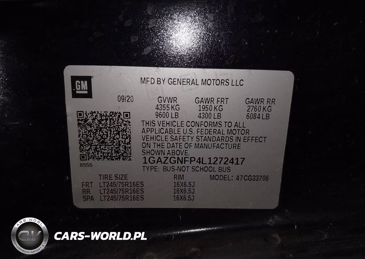 2020 Chevrolet Express Passenger Rwd 3500 Extended Wheelbase Ls VIN:1GAZGNFP4L1272417 - 9