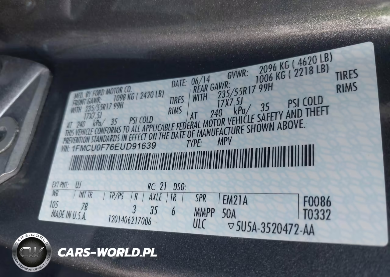 2014 Ford Escape S VIN:1FMCU0F76EUD91639 - 9