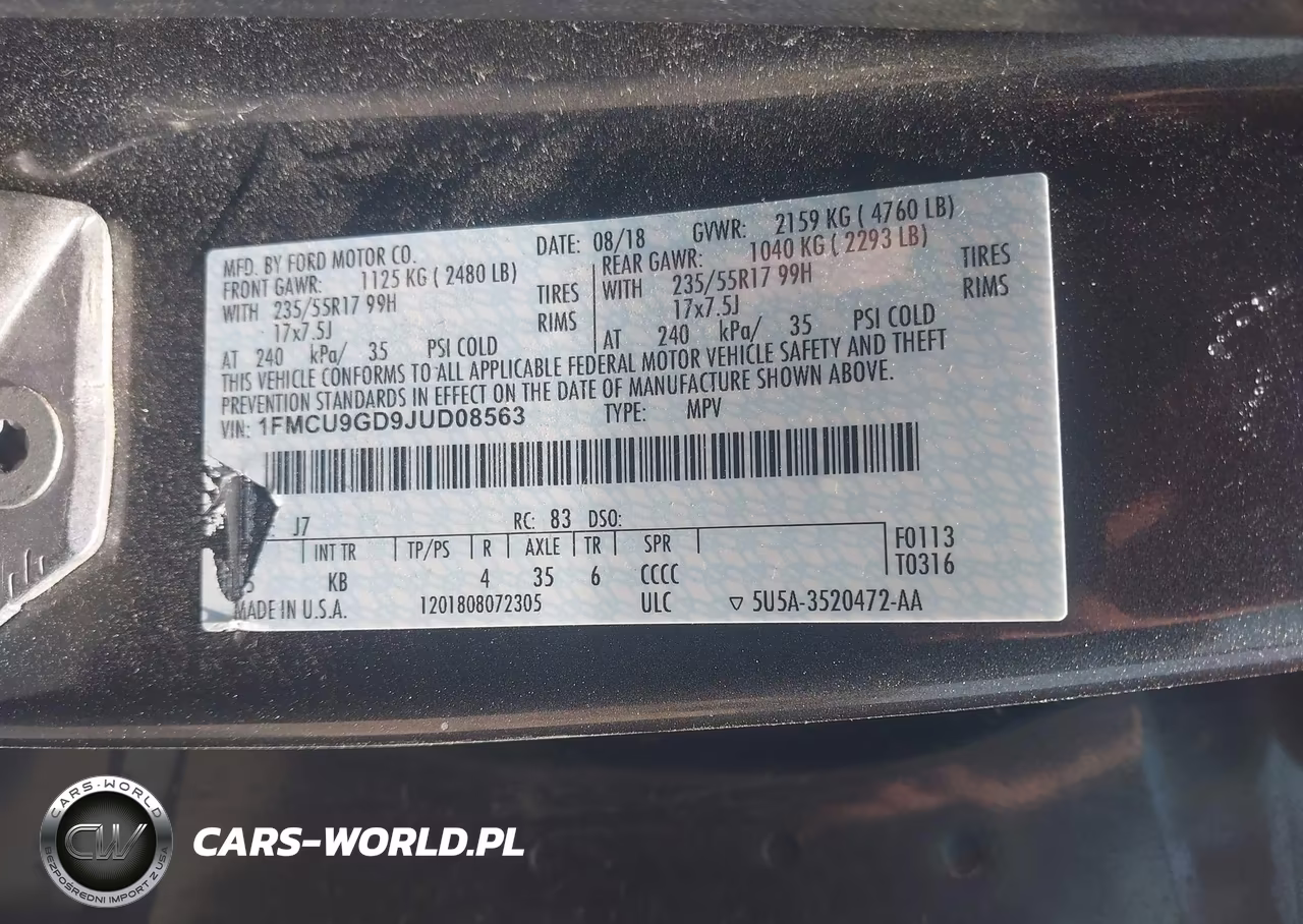 2018 Ford Escape Se VIN:1FMCU9GD9JUD08563 - 9