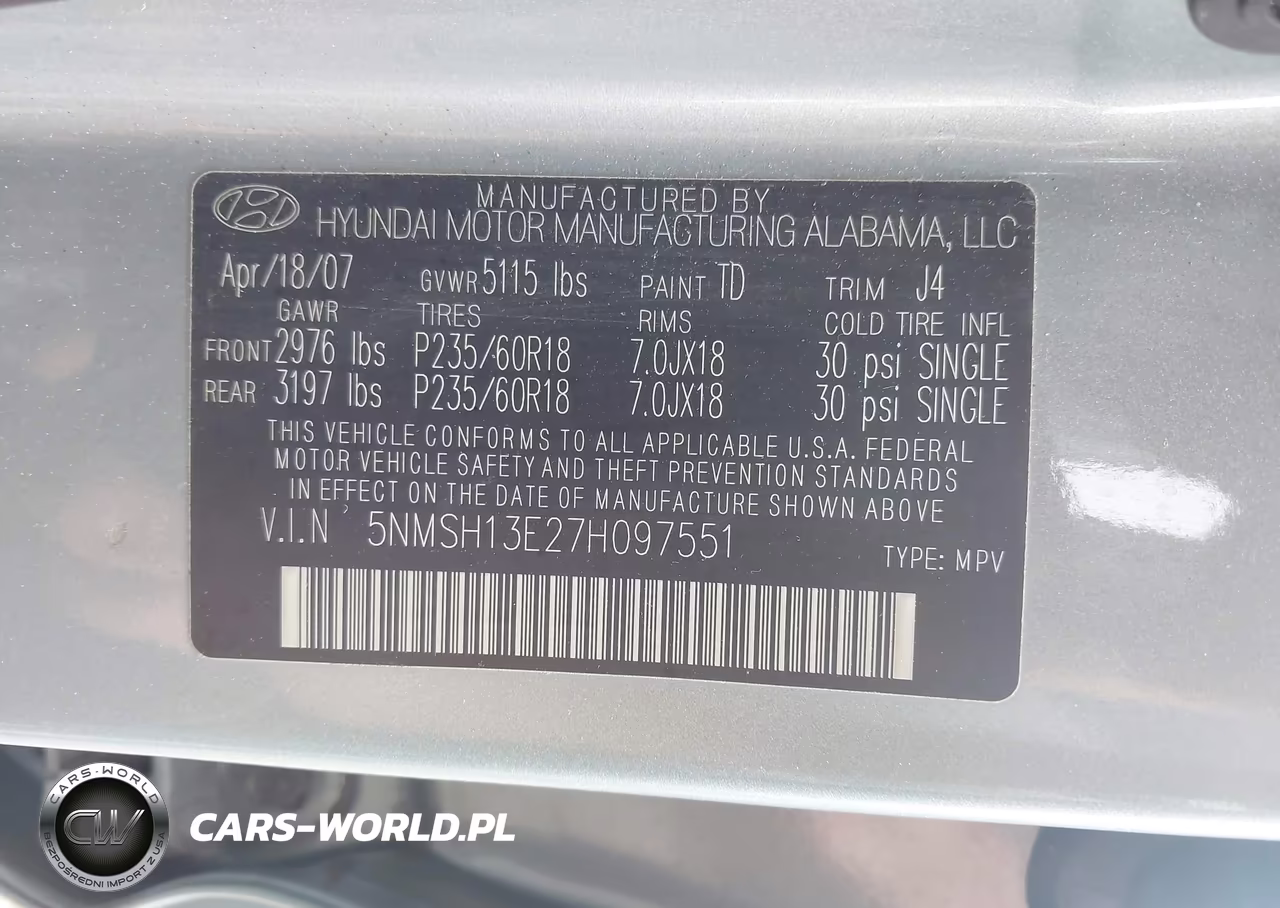 2007 Hyundai Santa Fe Limited-Se VIN:5NMSH13E27H097551 - 9