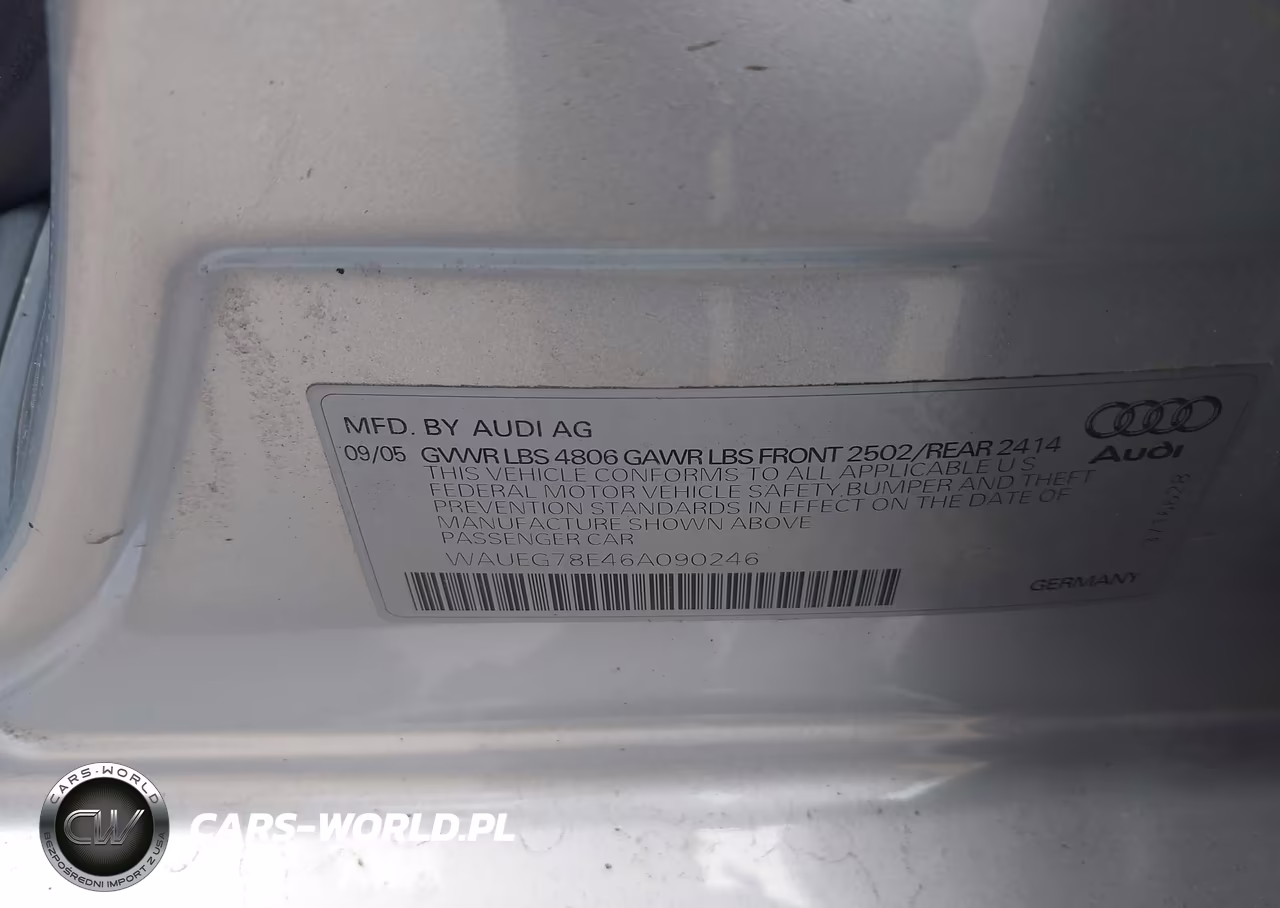 2006 Audi A4 3.2 VIN:WAUEG78E46A090246 - 9