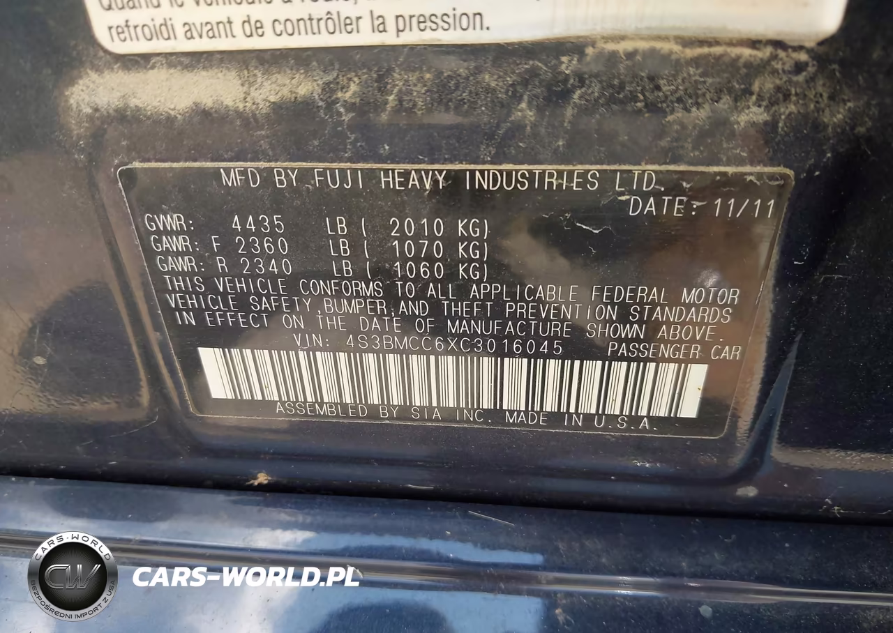 2012 Subaru Legacy 2.5I Premium VIN:4S3BMCC6XC3016045 - 9