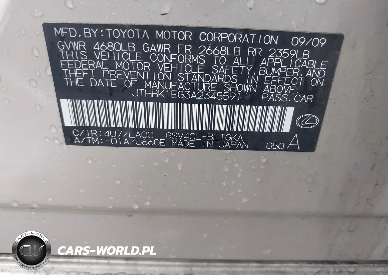 2010 Lexus Es 350 VIN:JTHBK1EG3A2345591 - 9
