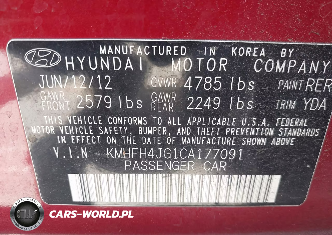 2012 Hyundai Azera VIN:KMHFH4JG1CA177091 - 9
