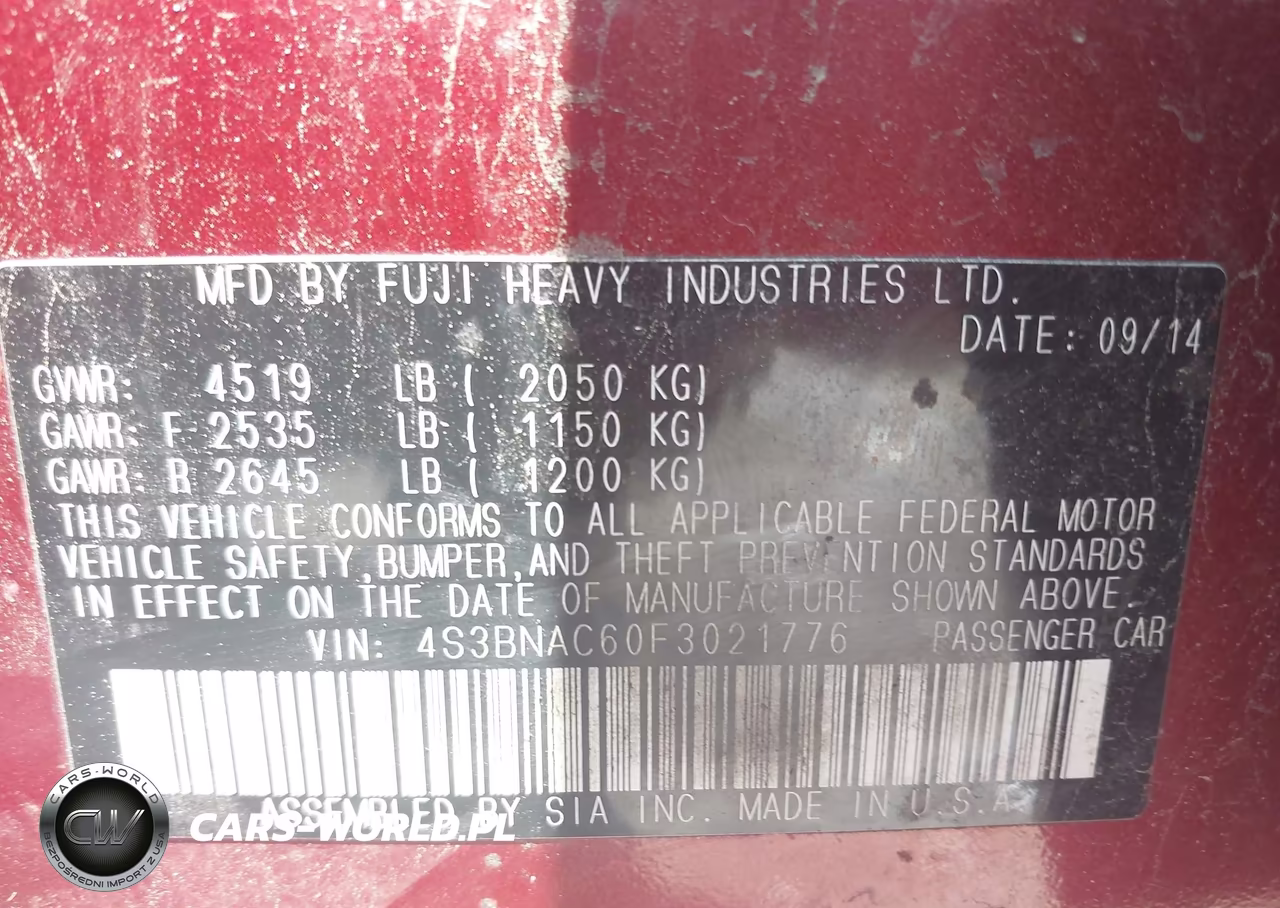 2015 Subaru Legacy 2.5I Premium VIN:4S3BNAC60F3021776 - 9