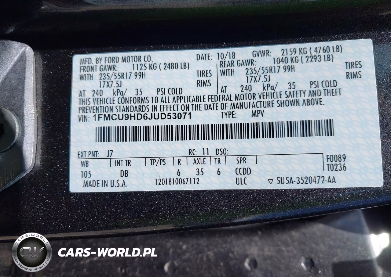 2018 Ford Escape Sel VIN:1FMCU9HD6JUD53071 - 9