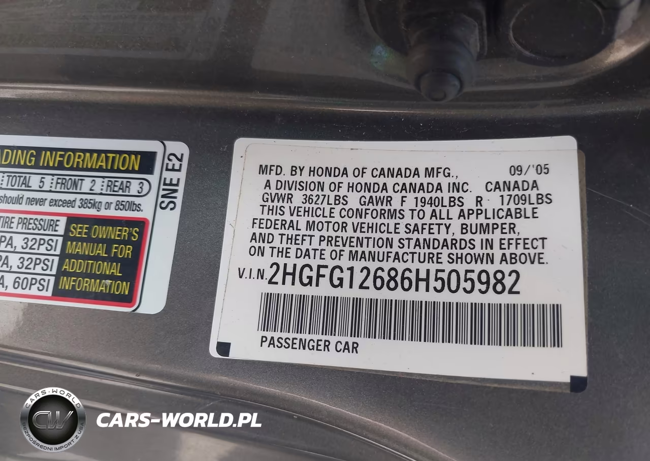 2006 HONDA CIVIC LX VIN:2HGFG12686H505982 - 9