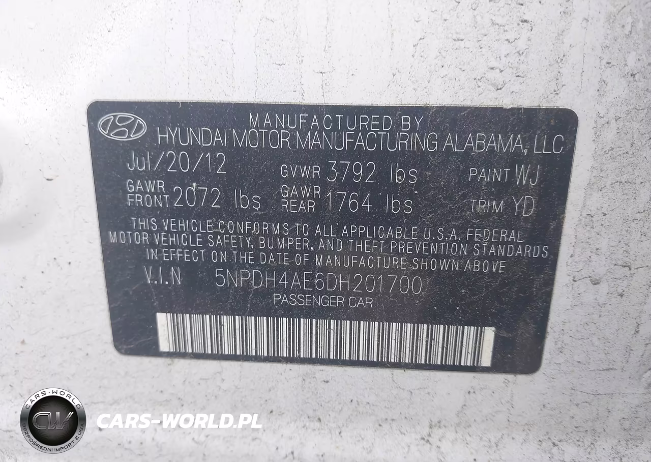 2013 Hyundai Elantra Gls VIN:5NPDH4AE6DH201700 - 9