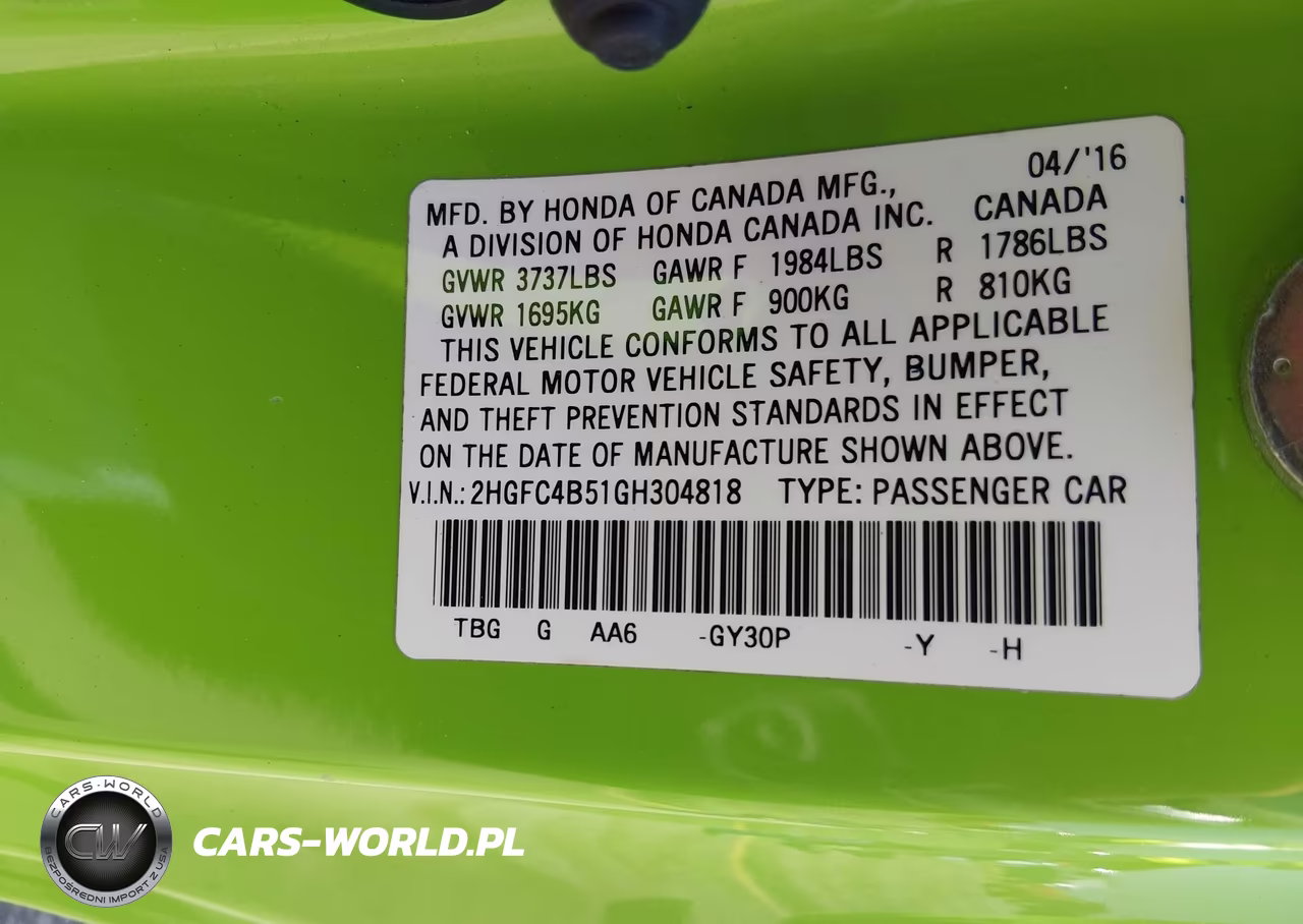2016 Honda Civic Lx VIN:2HGFC4B51GH304818 - 9