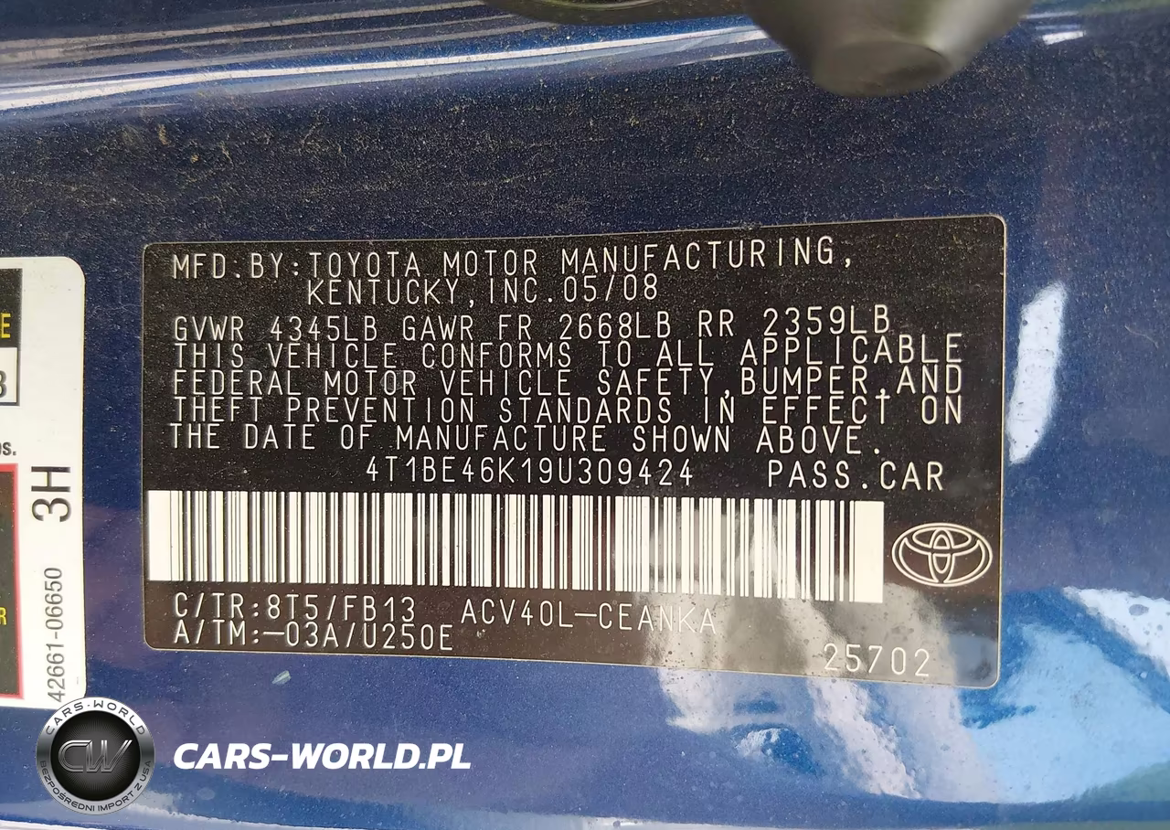 2009 Toyota Camry Le VIN:4T1BE46K19U309424 - 9