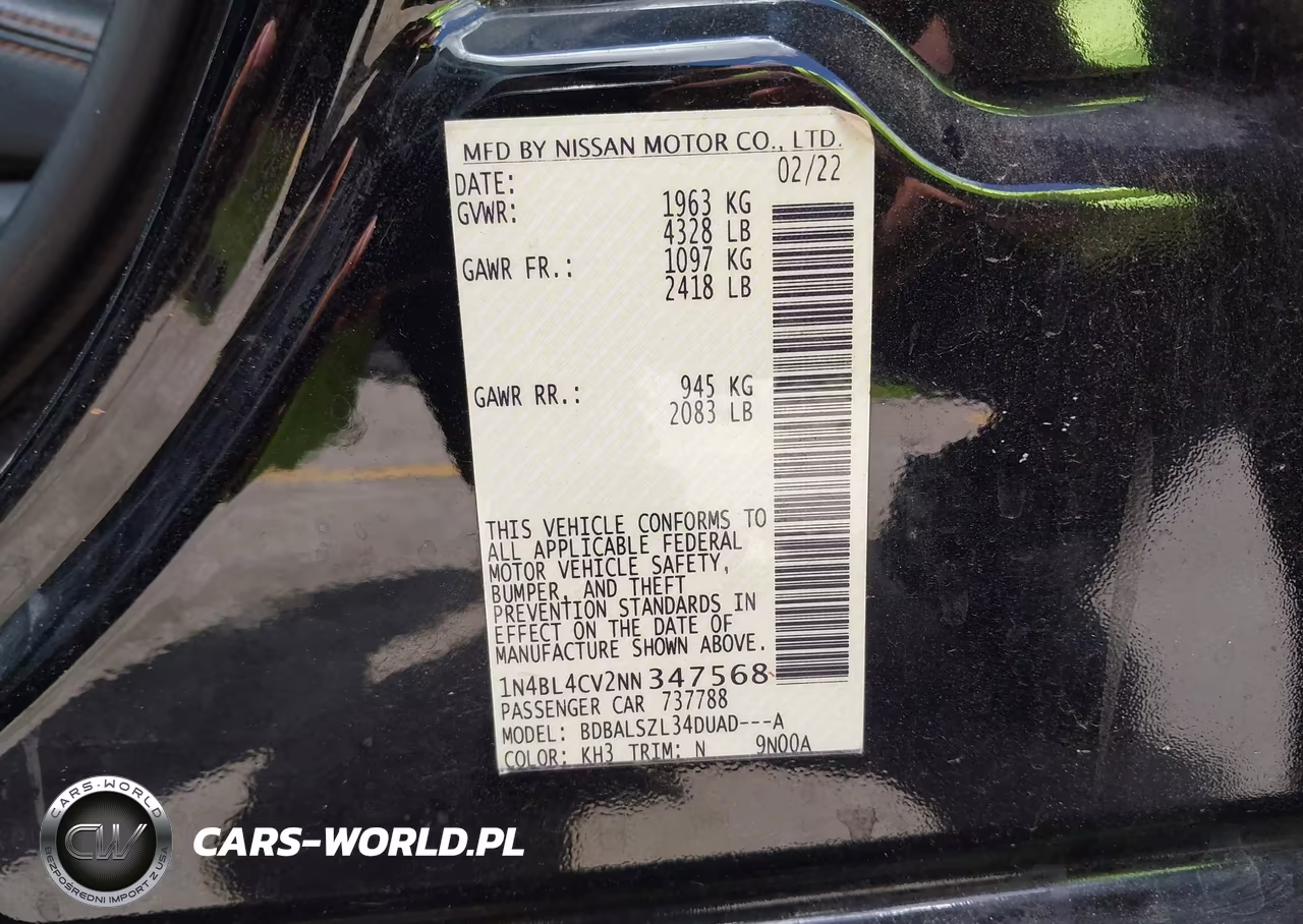 2022 Nissan Altima Sr Fwd VIN:1N4BL4CV2NN347568 - 9