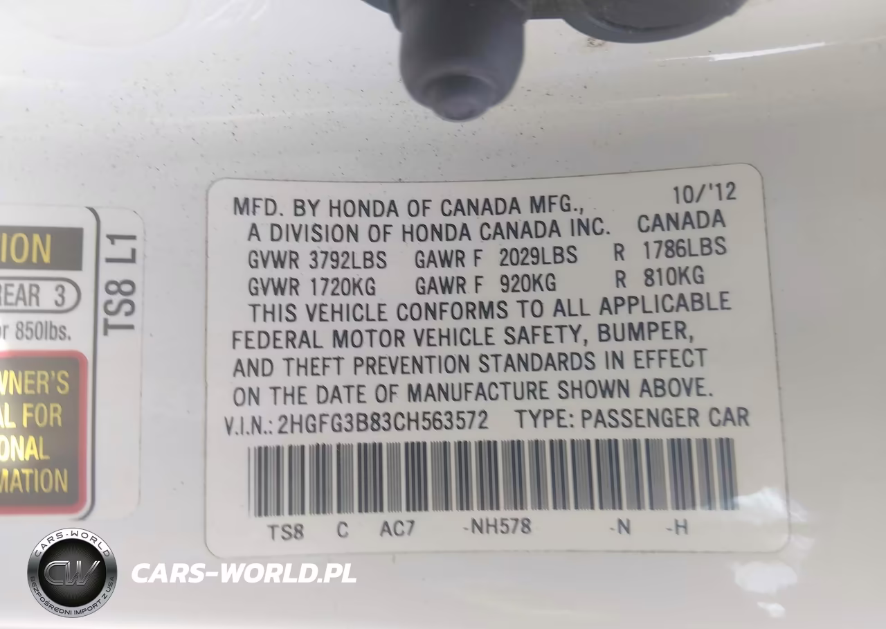2012 Honda Civic Ex VIN:2HGFG3B83CH563572 - 9