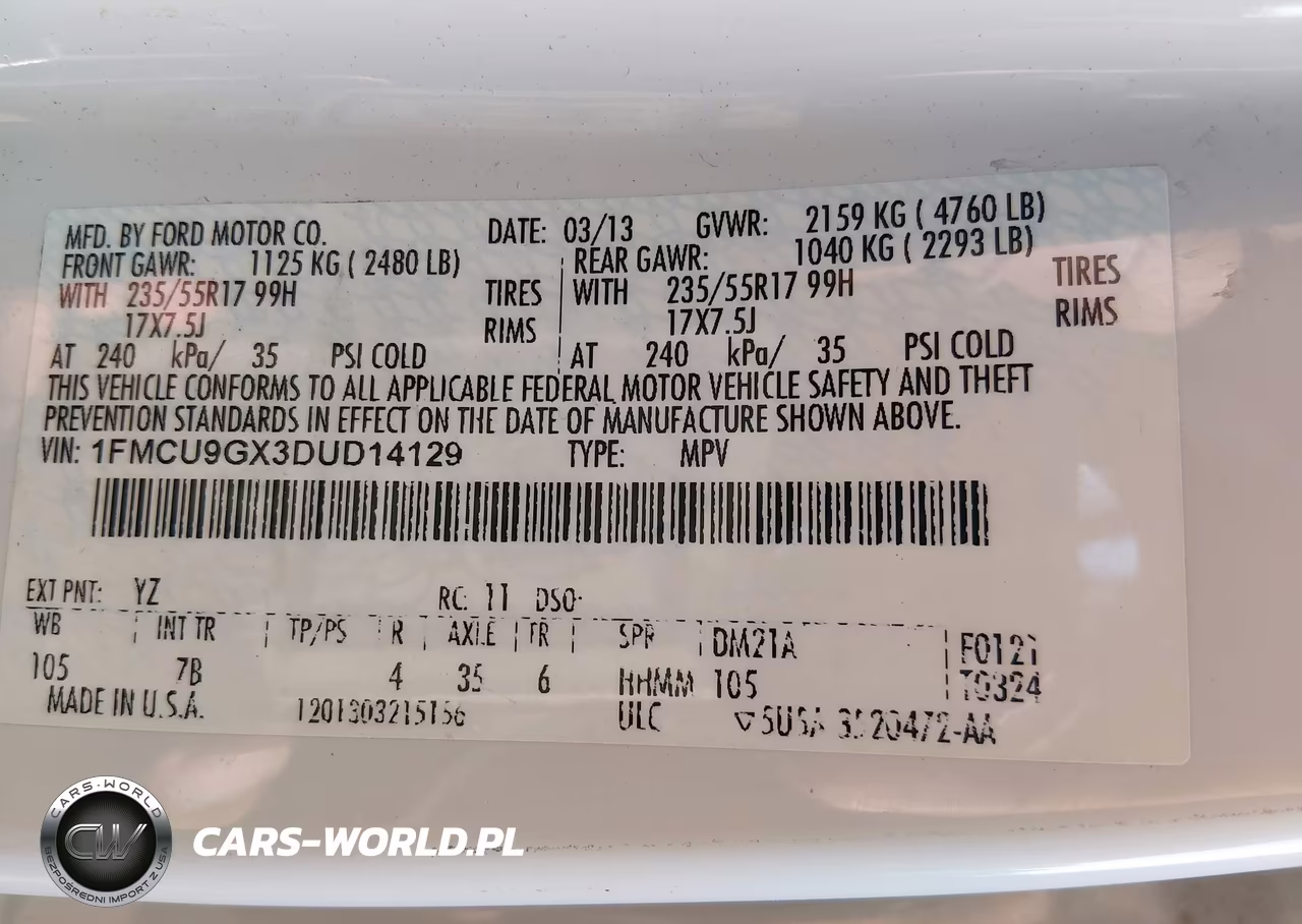 2013 Ford Escape Se VIN:1FMCU9GX3DUD14129 - 9