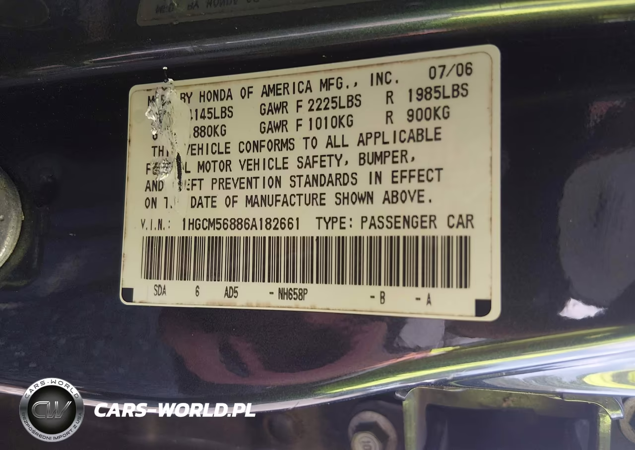 2006 Honda Accord 2.4 Ex VIN:1HGCM56886A182661 - 9