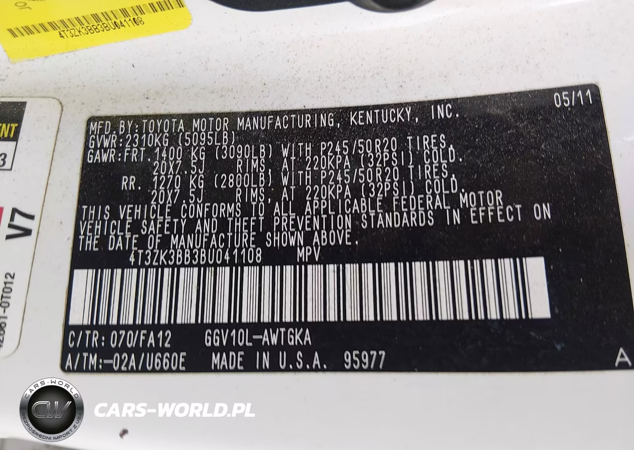 2011 Toyota Venza Base V6 VIN:4T3ZK3BB3BU041108 - 9