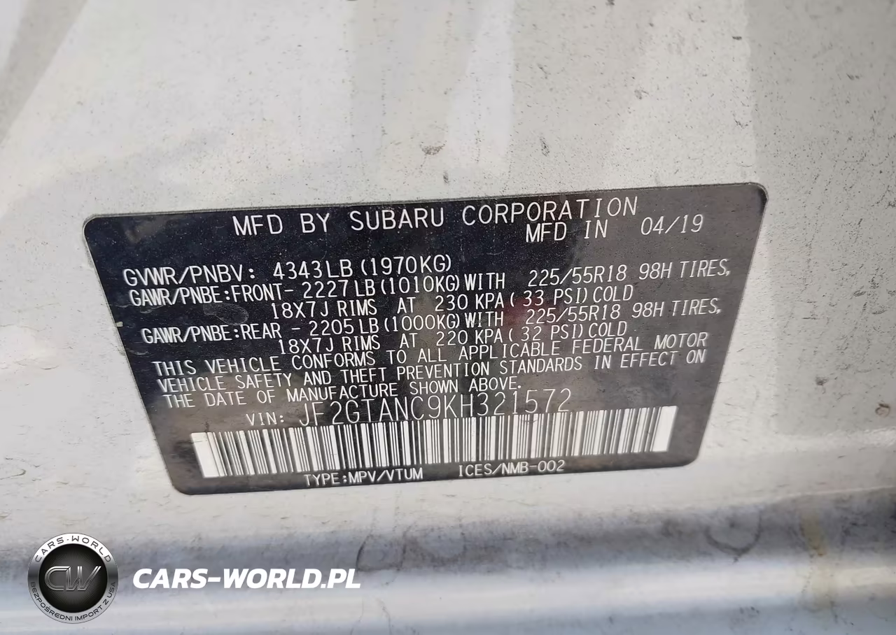 2019 Subaru Crosstrek 2.0I Limited VIN:JF2GTANC9KH321572 - 9