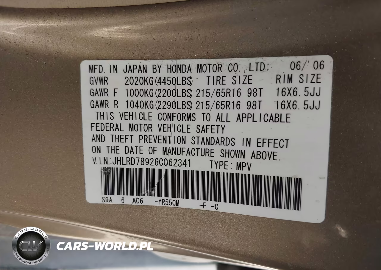 2006 Honda Cr-V Se VIN:JHLRD78926C062341 - 9