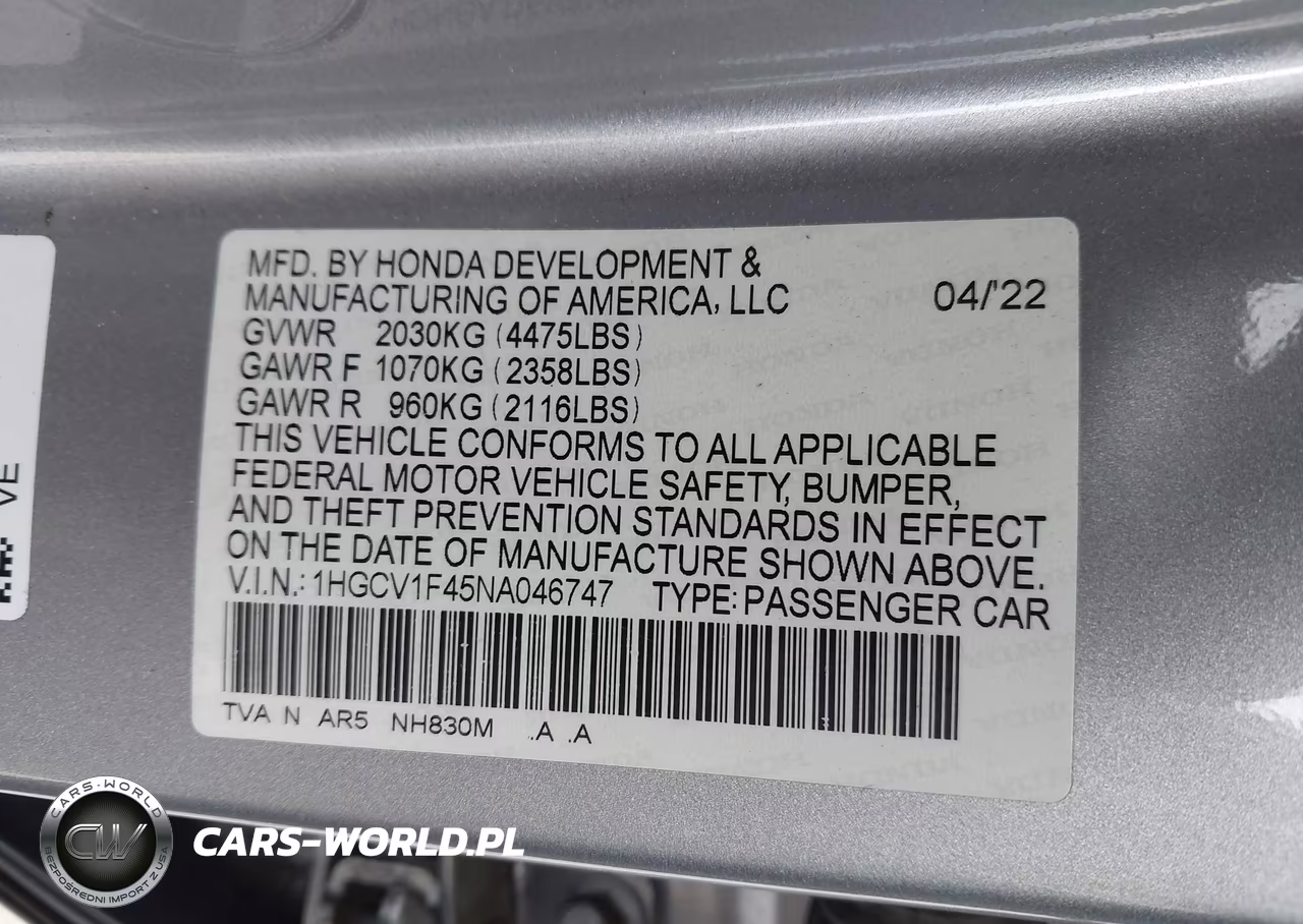 2022 Honda Accord Sport Special Edition VIN:1HGCV1F45NA046747 - 9
