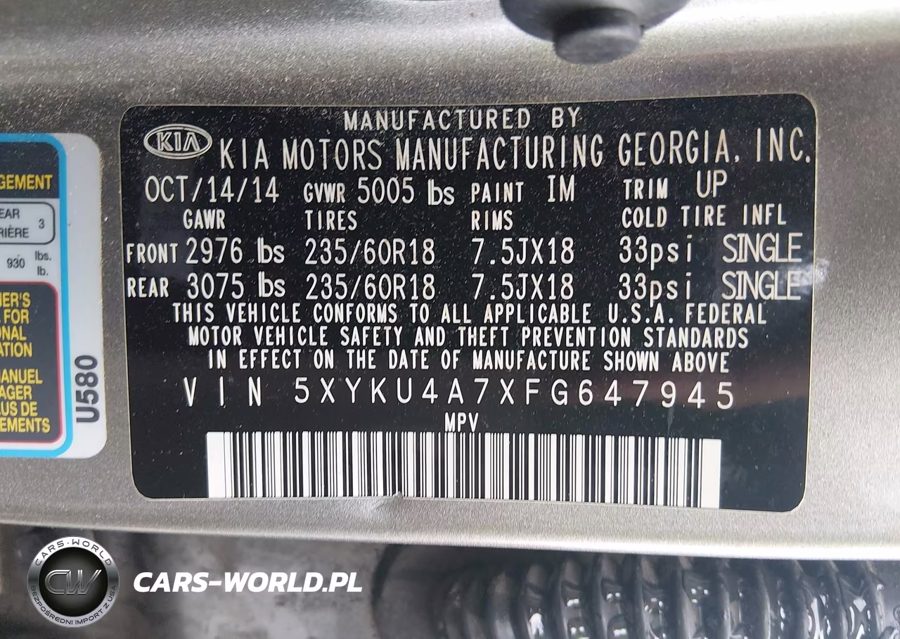 2015 Kia Sorento Ex V6 VIN:5XYKU4A7XFG647945 - 9