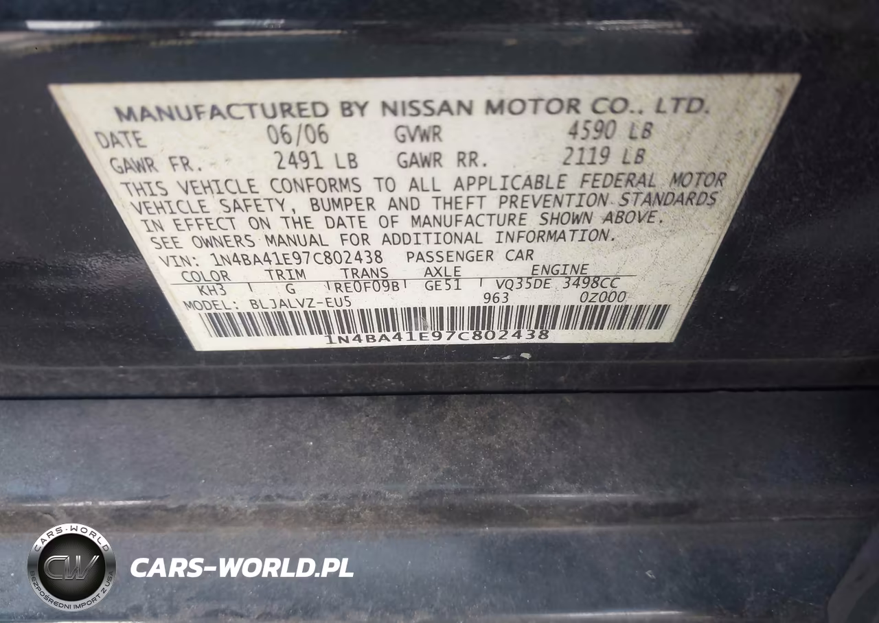 2007 Nissan Maxima 3.5 Se VIN:1N4BA41E97C802438 - 9
