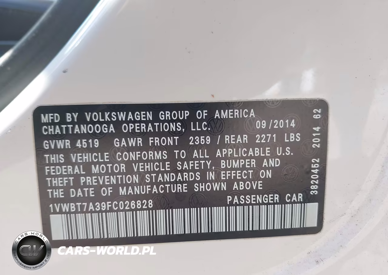 2015 Volkswagen Passat 1.8T Se VIN:1VWBT7A39FC026828 - 9