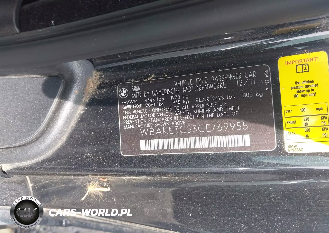 2012 BMW 328I VIN:WBAKE3C53CE769955 - 9