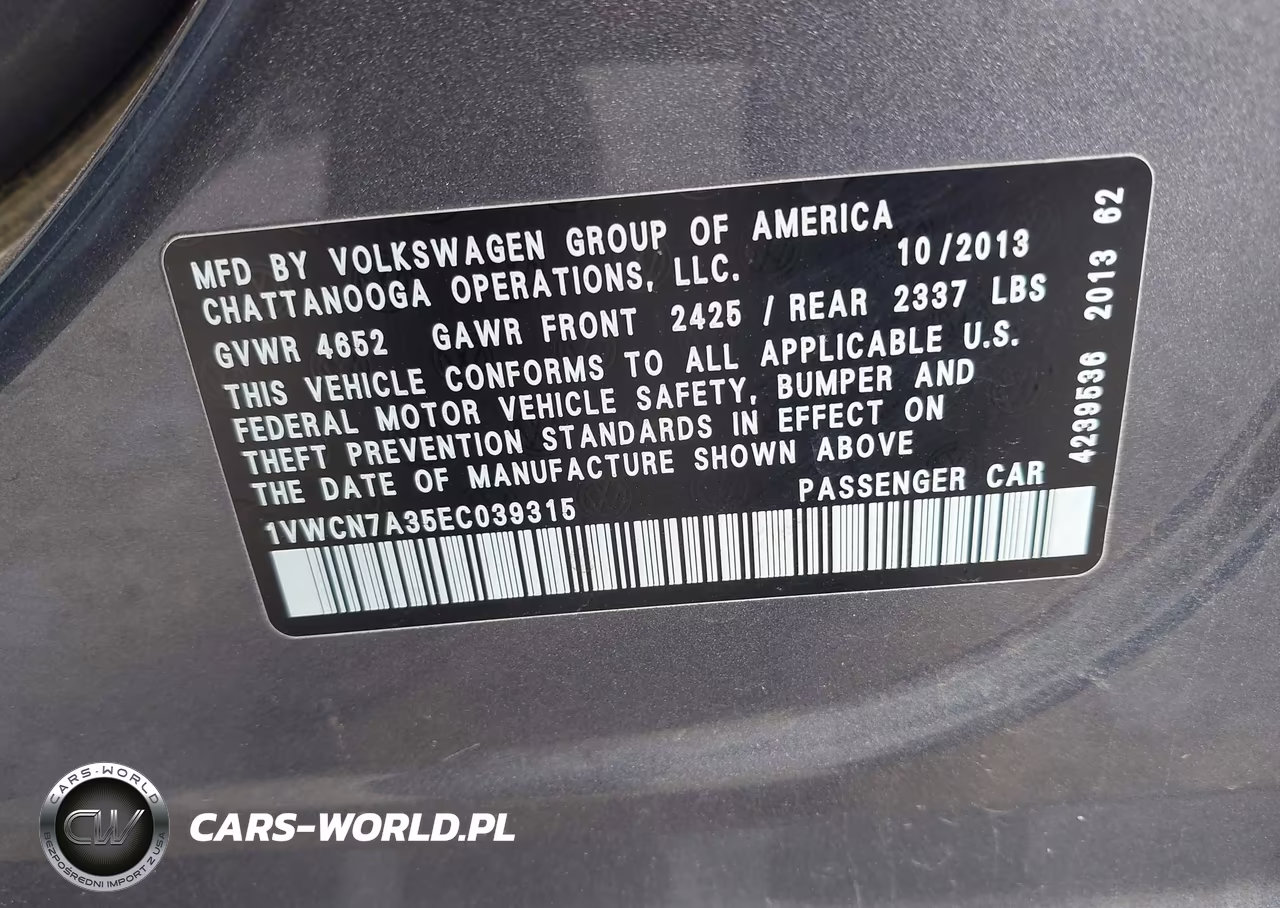 2014 Volkswagen Passat 2.0L Tdi Sel Premium VIN:1VWCN7A35EC039315 - 9