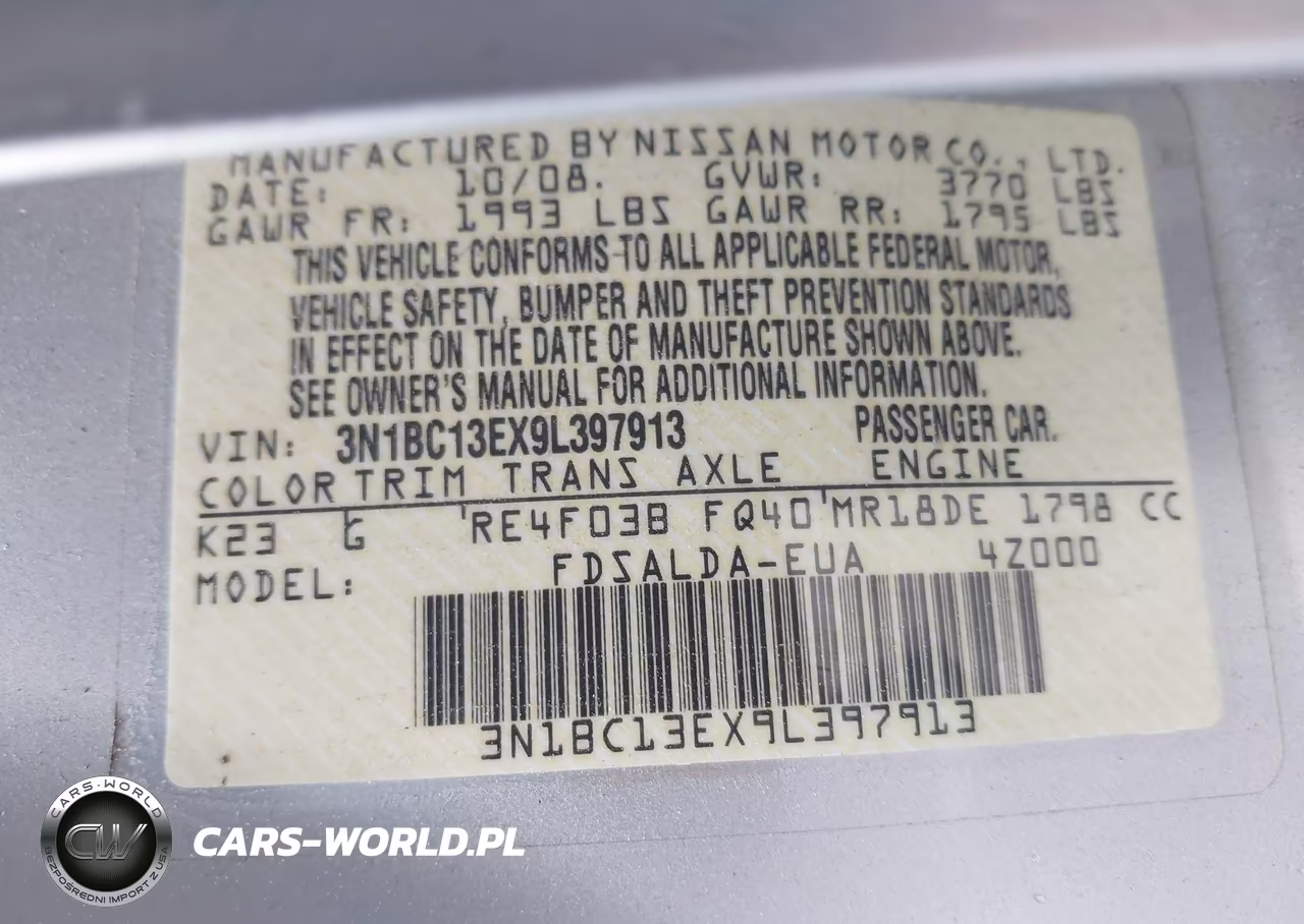 2009 Nissan Versa 1.8S VIN:3N1BC13EX9L397913 - 9