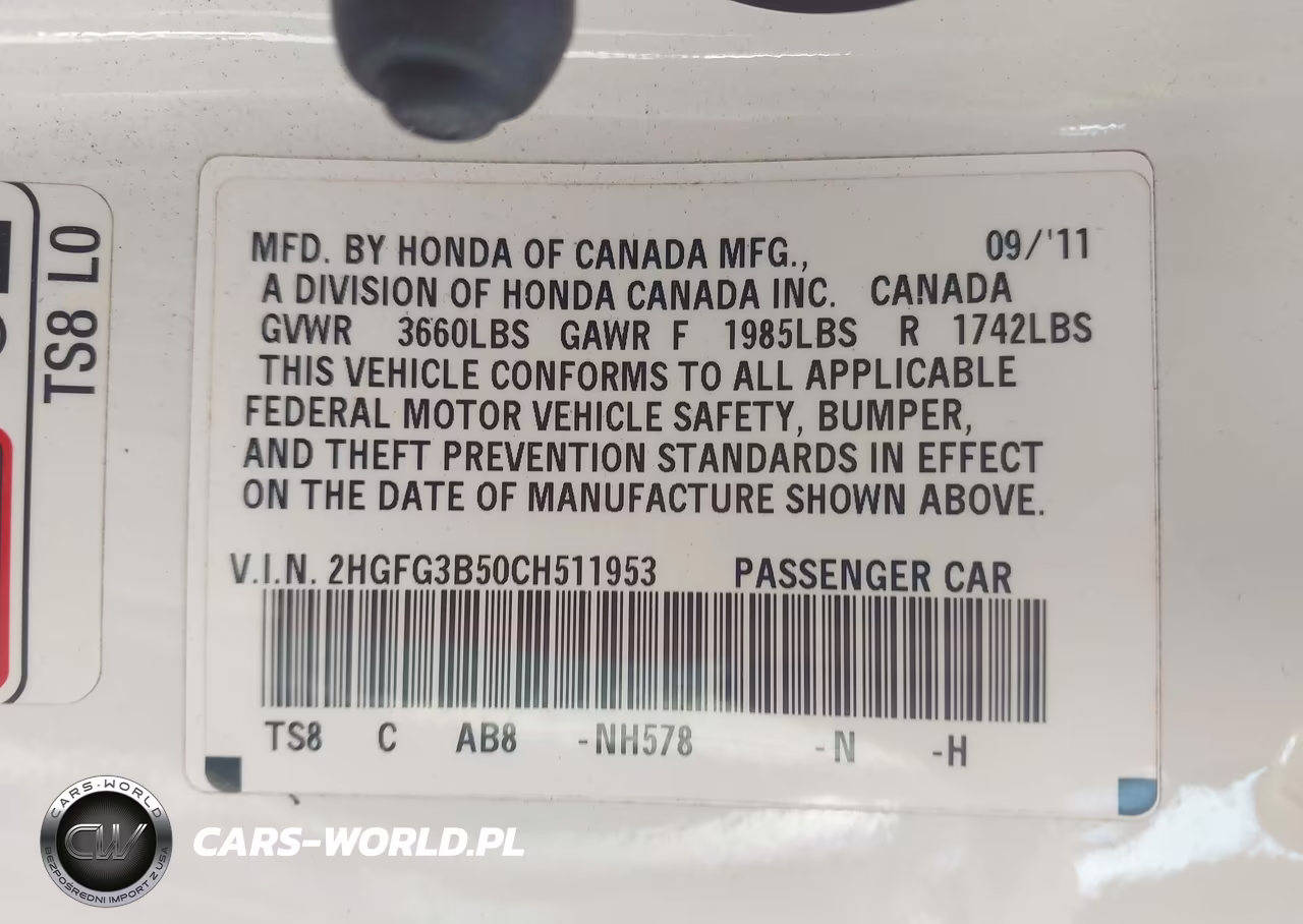2012 Honda Civic Lx VIN:2HGFG3B50CH511953 - 9