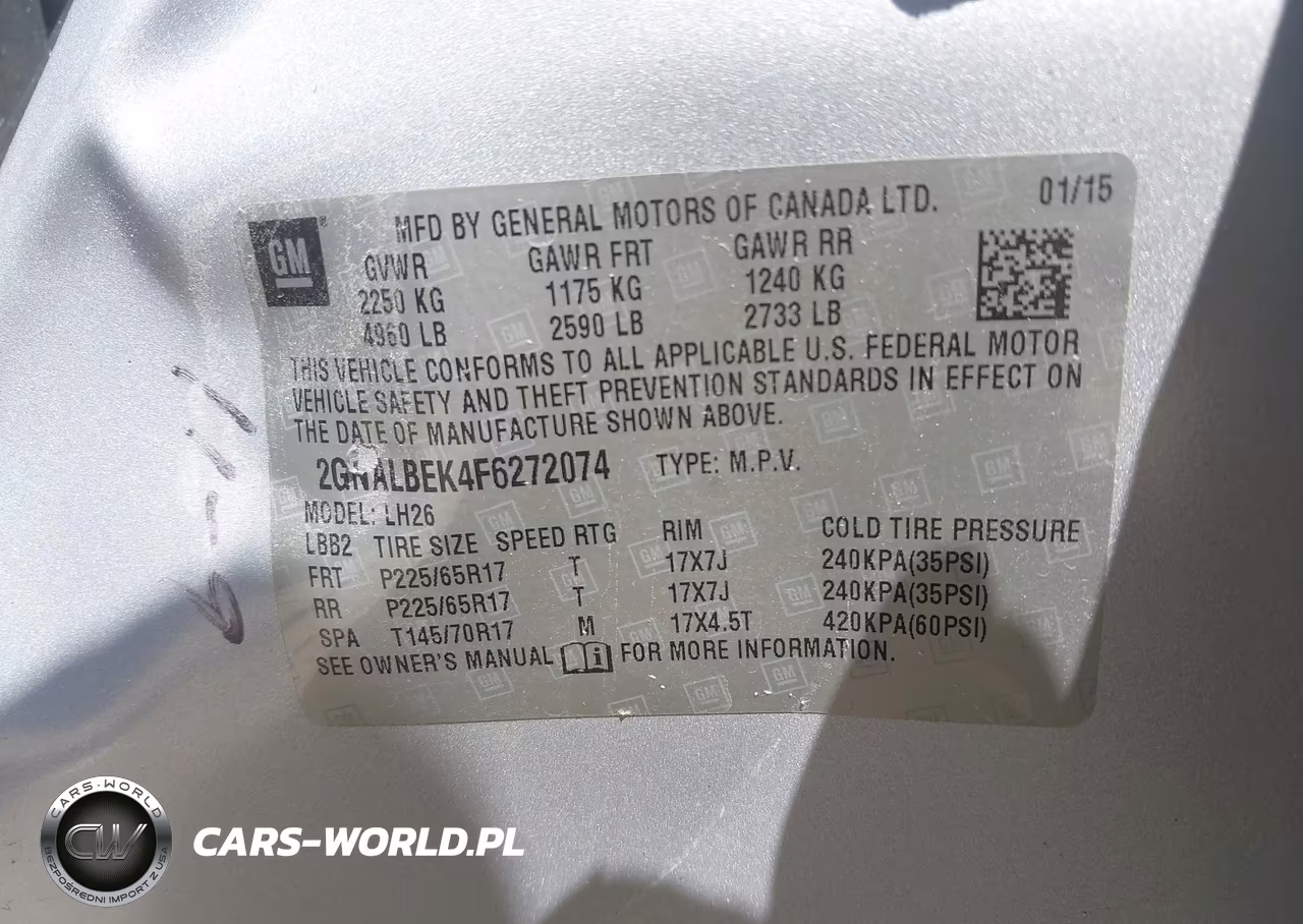 2015 Chevrolet Equinox Lt VIN:2GNALBEK4F6272074 - 9