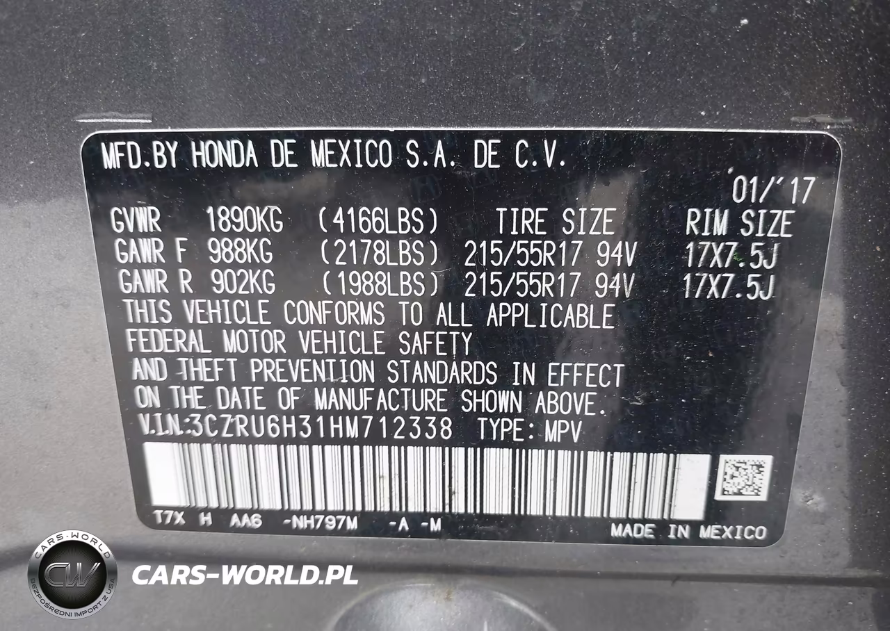 2017 Honda Hr-V Lx VIN:3CZRU6H31HM712338 - 9