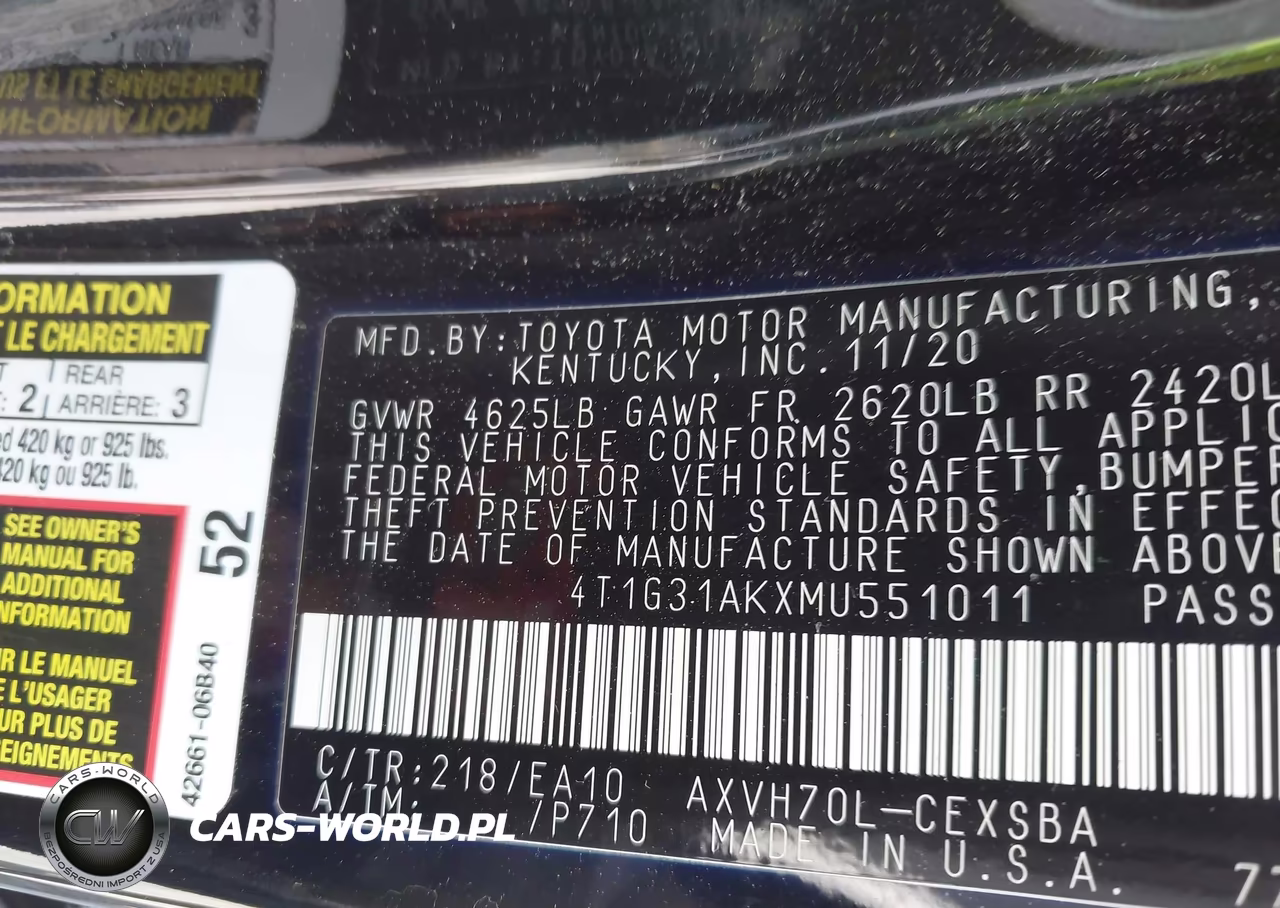 2021 Toyota Camry Se Hybrid VIN:4T1G31AKXMU551011 - 9