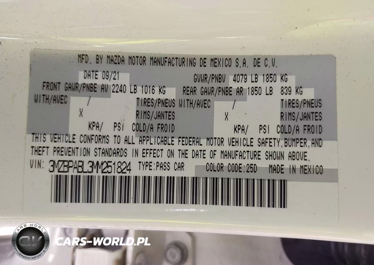 2021 Mazda Mazda3 Select VIN:3MZBPABL3MM251824 - 9
