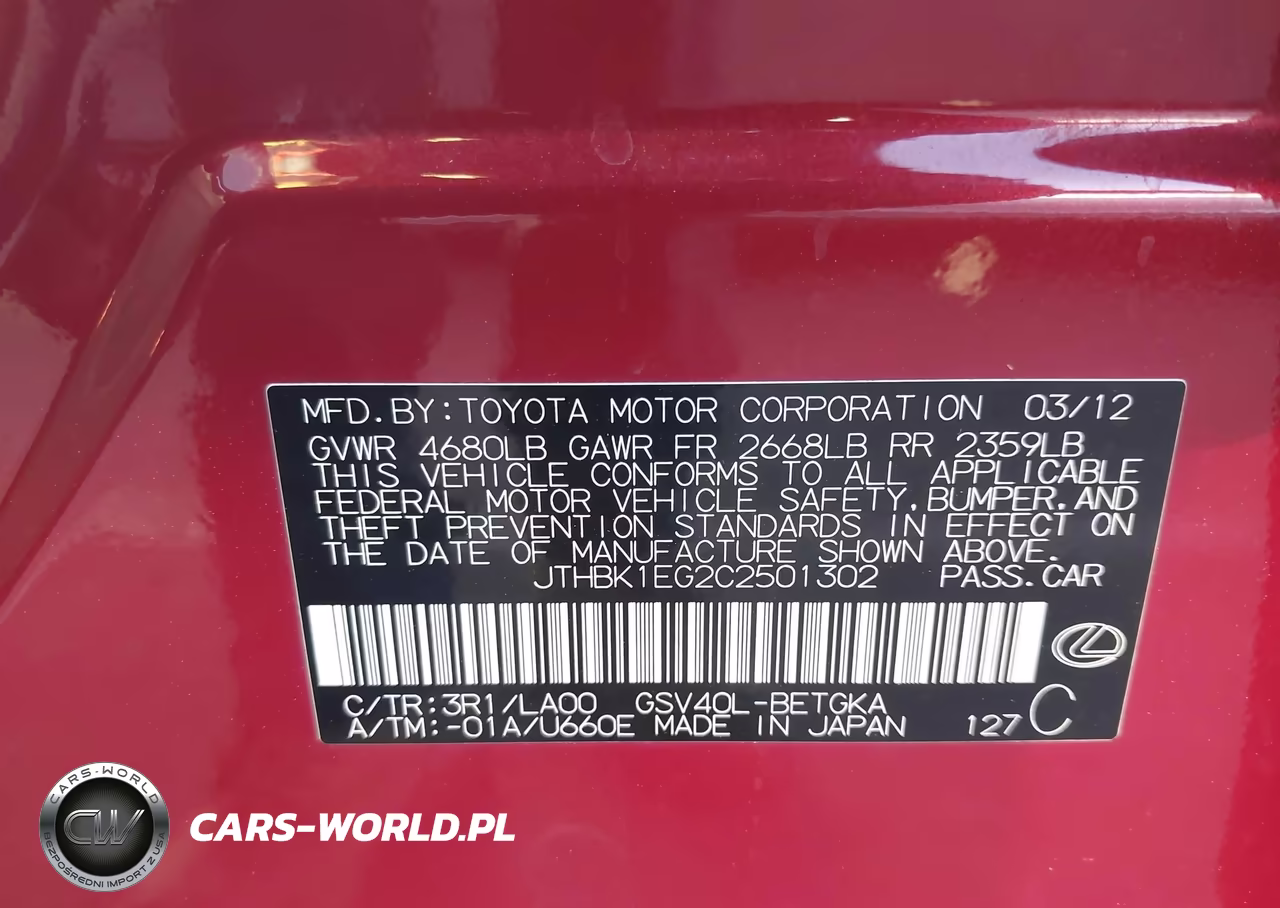 2012 Lexus Es 350 VIN:JTHBK1EG2C2501302 - 9