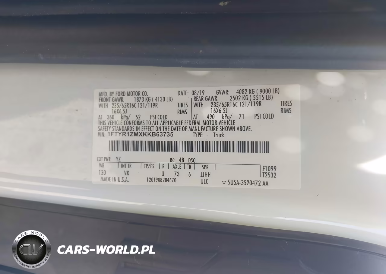 2019 Ford Transit-250 VIN:1FTYR1ZMXKKB63735 - 9