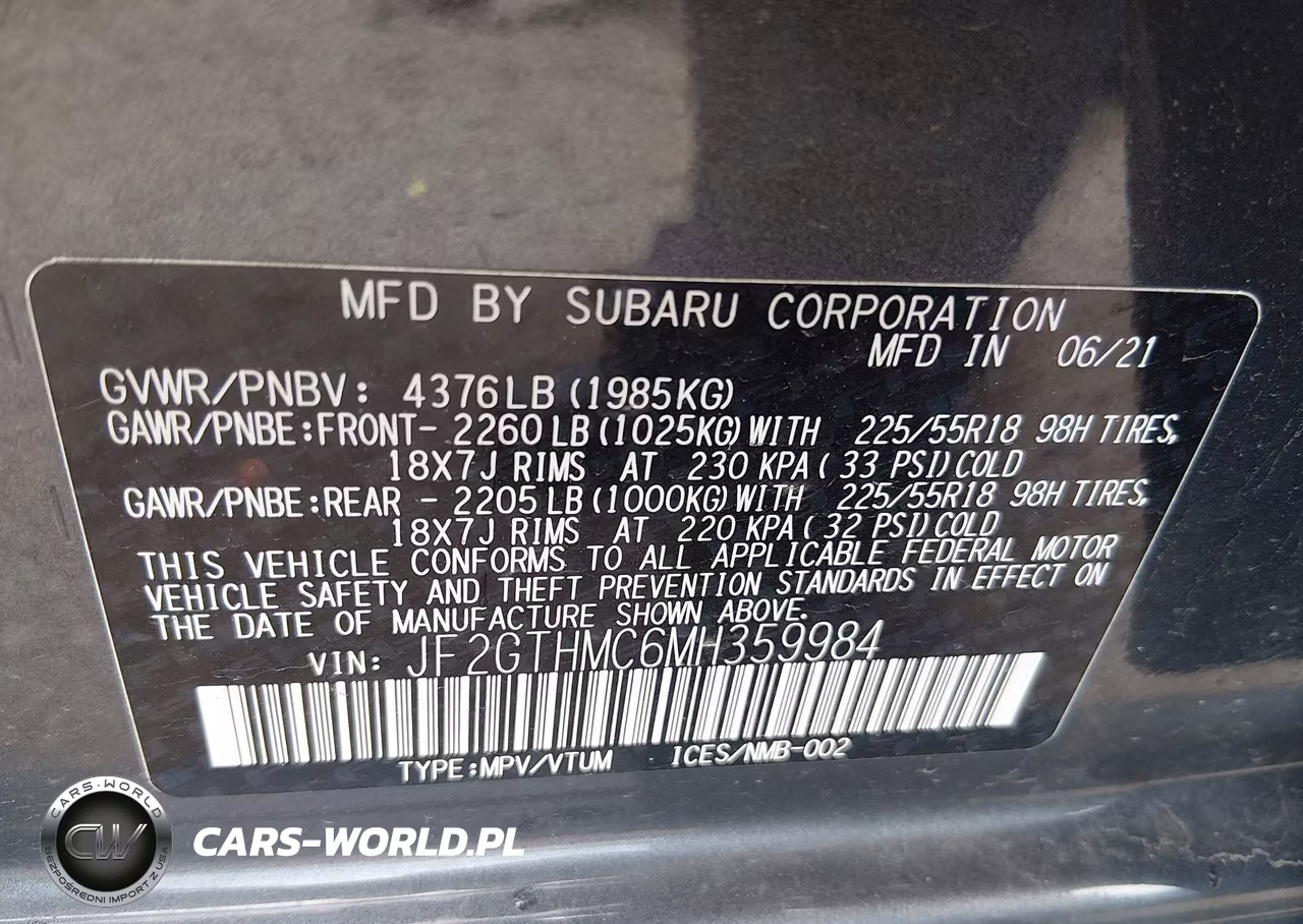 2021 Subaru Crosstrek Limited VIN:JF2GTHMC6MH359984 - 9