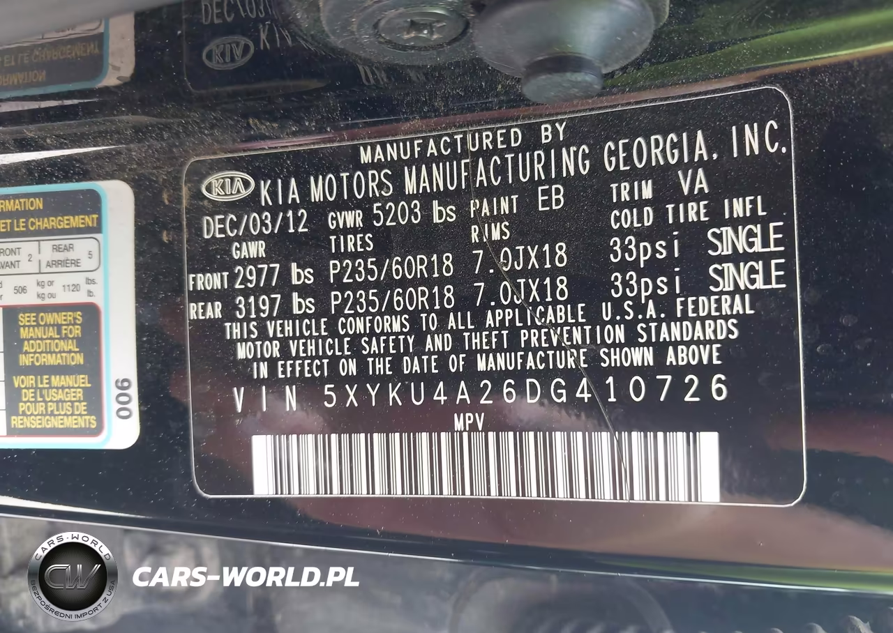2013 Kia Sorento Ex V6 VIN:5XYKU4A26DG410726 - 9