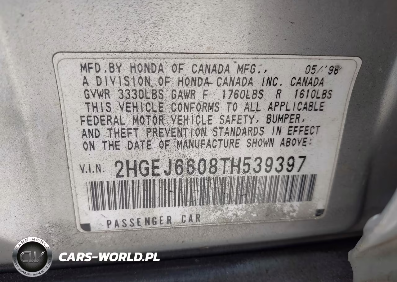 1996 Honda Civic Lx-Ex VIN:2HGEJ6608TH539397 - 9