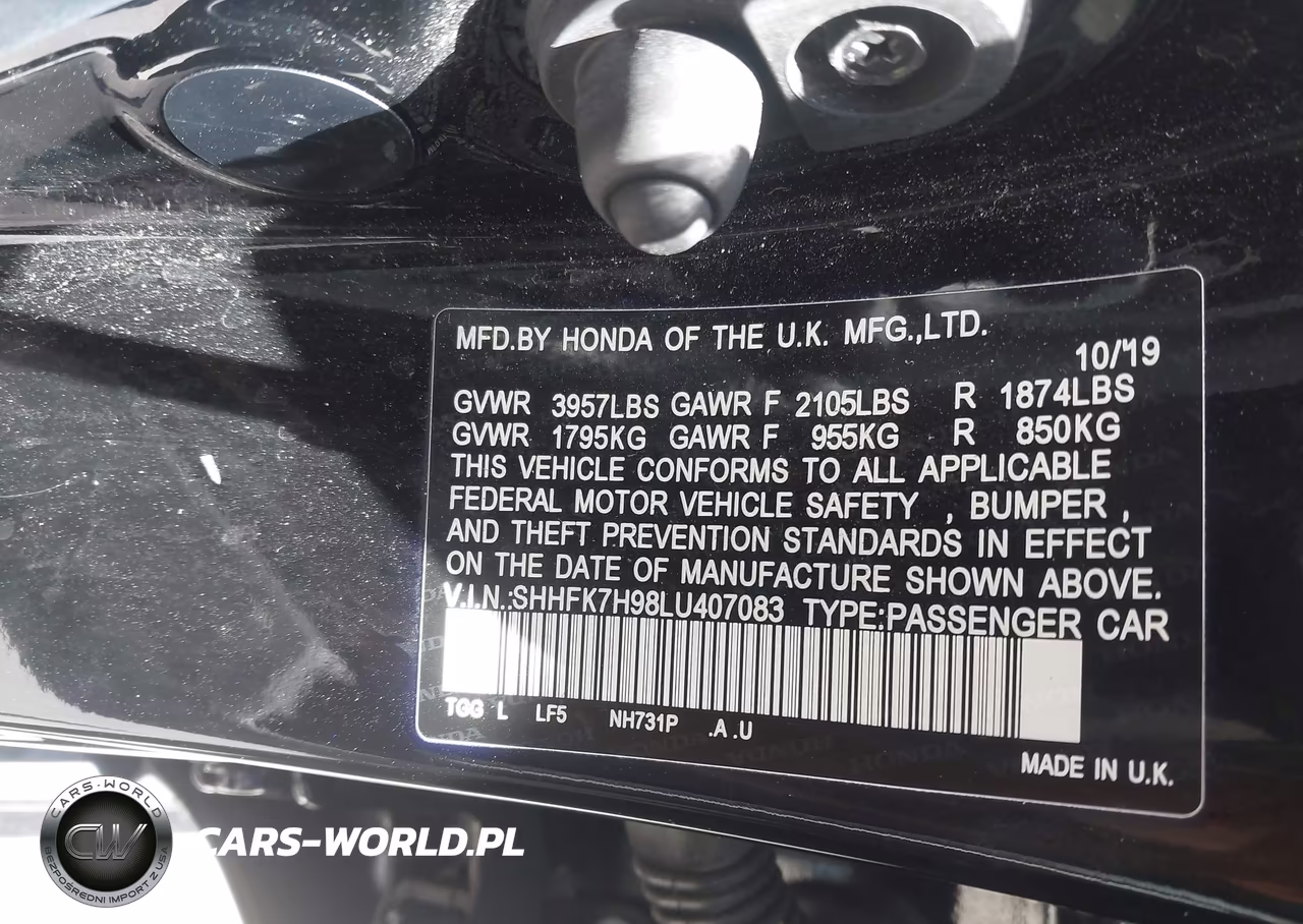 2020 Honda Civic Sport Touring VIN:SHHFK7H98LU407083 - 9