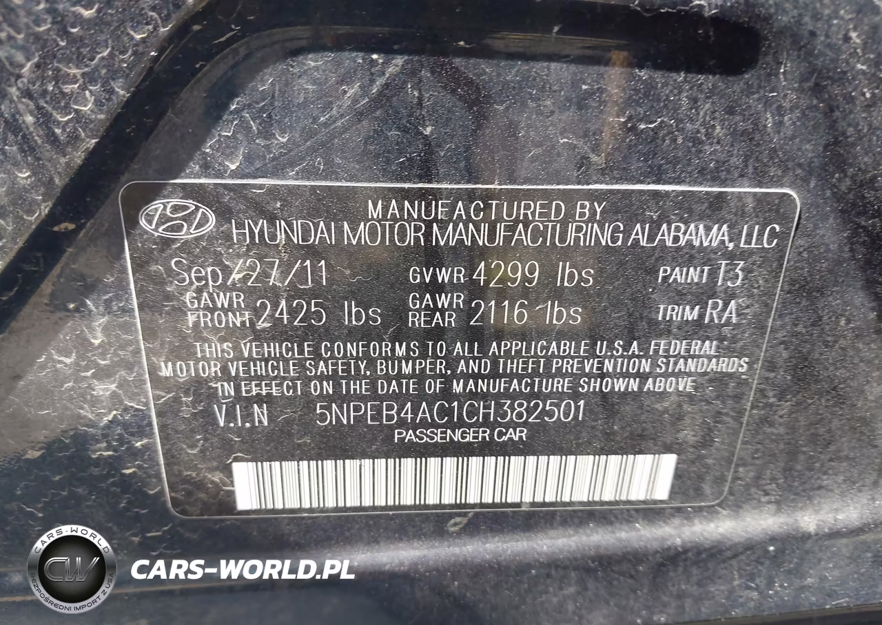 2012 Hyundai Sonata Gls VIN:5NPEB4AC1CH382501 - 9