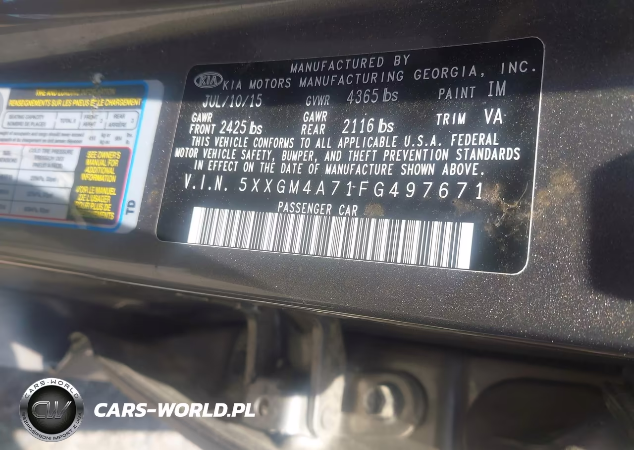 2015 Kia Optima Lx VIN:5XXGM4A71FG497671 - 9