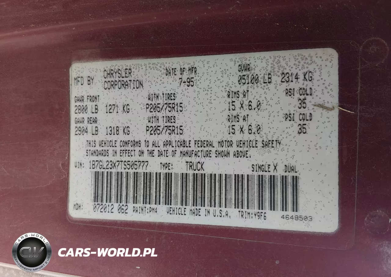 1996 Dodge Dakota VIN:1B7GL23X7TS505777 - 9