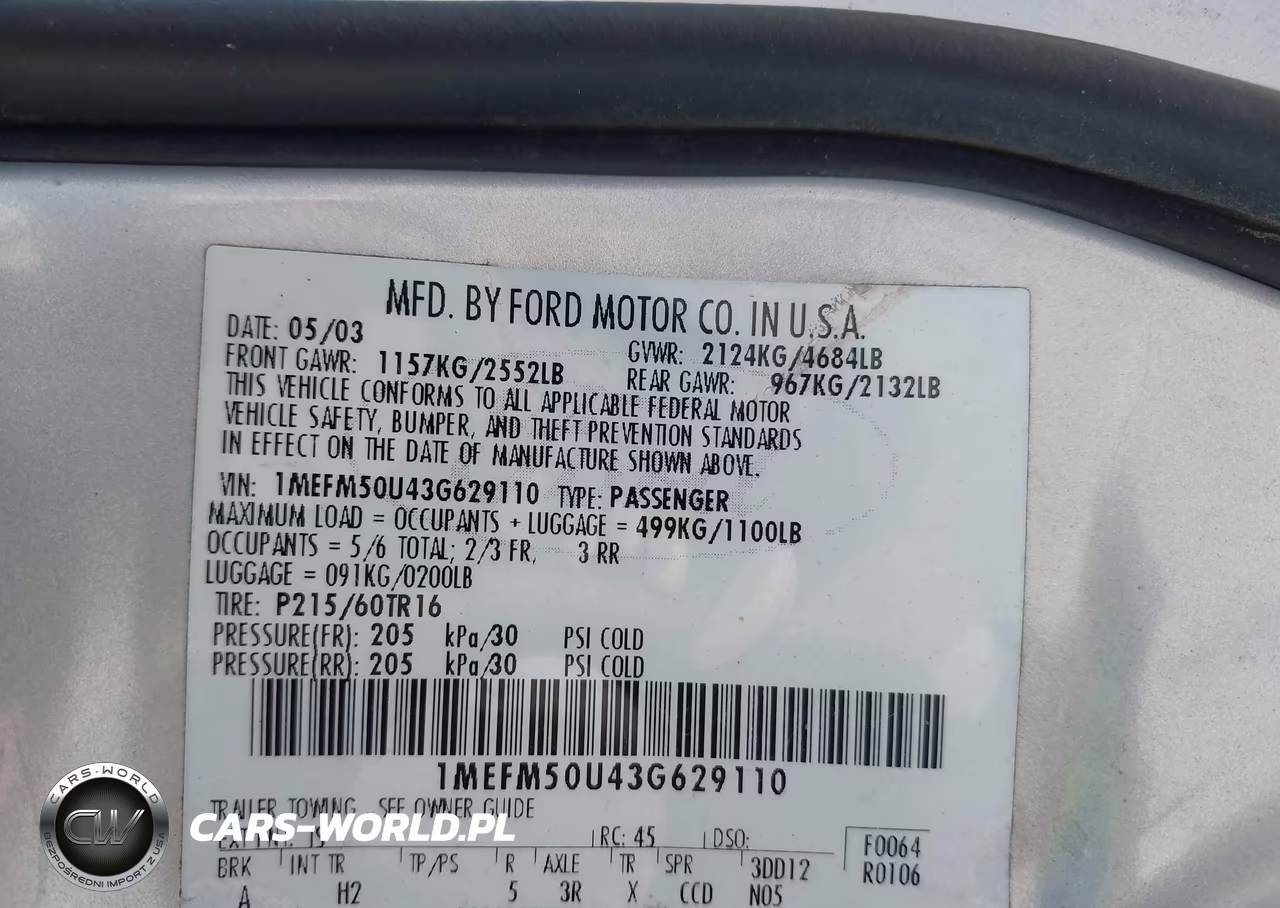2003 Mercury Sable Gs VIN:1MEFM50U43G629110 - 9