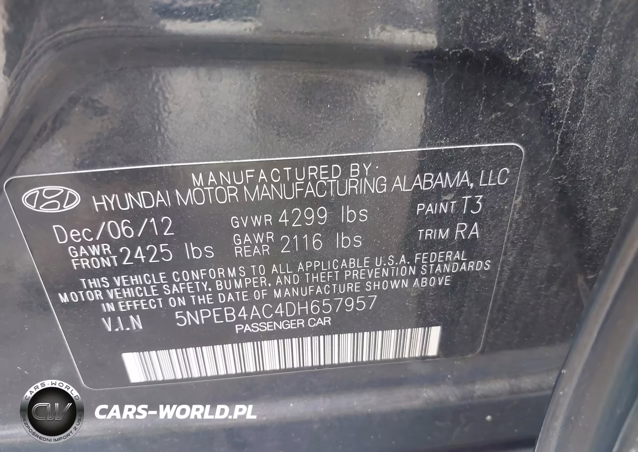 2013 Hyundai Sonata Gls VIN:5NPEB4AC4DH657957 - 9