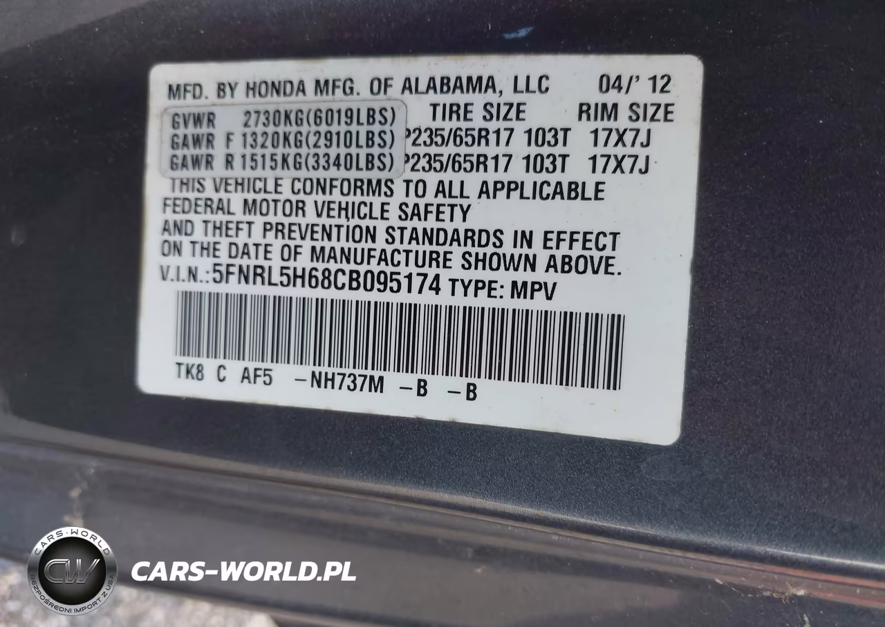 2012 Honda Odyssey Ex-L VIN:5FNRL5H68CB095174 - 9