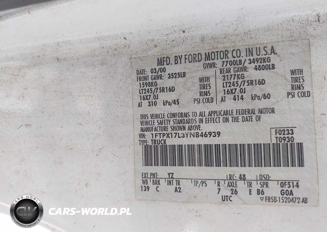 2000 Ford F-150 Lariat-Work Series-Xl-Xlt VIN:1FTPX17L3YNB46939 - 9
